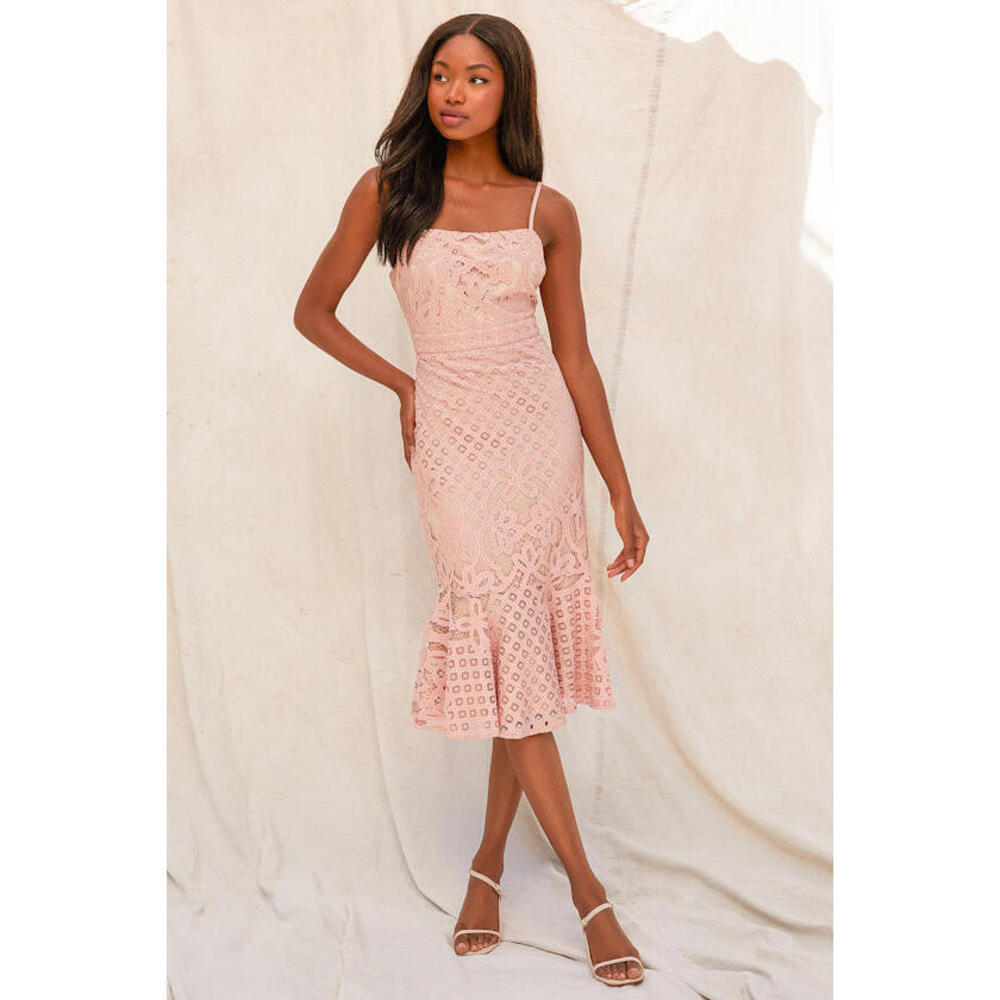 Lulus Unlimited Love Dusty Pink Lace Trumpet Midi Dress - Size XL